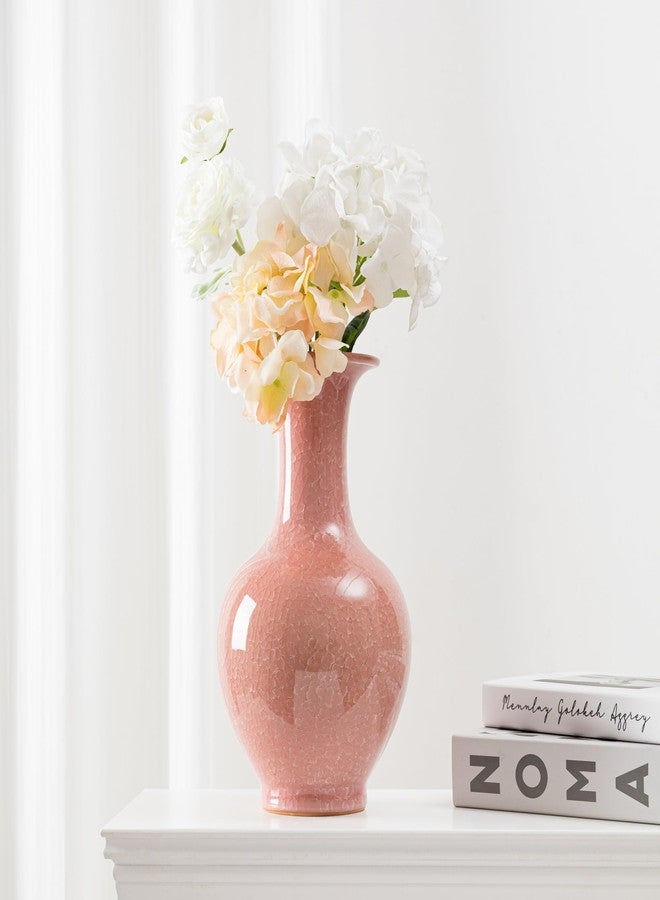 SILINE 12.8" Ceramic Pink Glaze Vase,Jingdezhen Ice Crack Big Decor Vase,China Handmade Porcelain Flower Bottle (ShangPing) - Image 2